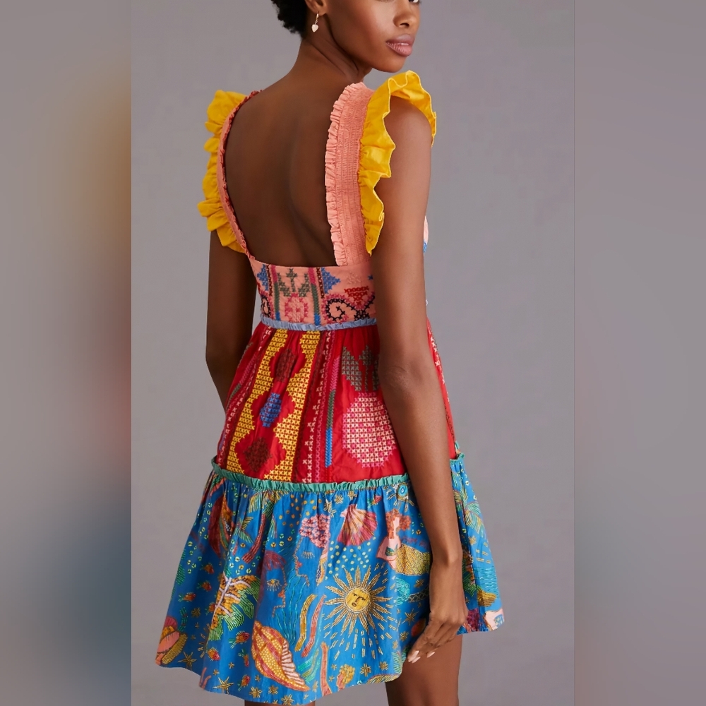 FARM Rio Color Blocking Embroidered Mini Dress L